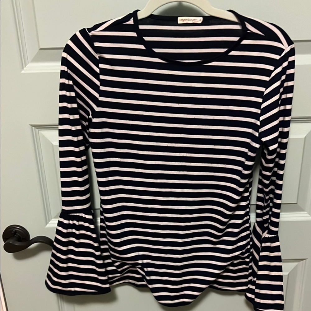 Ruffled Black and White Blouse with Long Sleeves